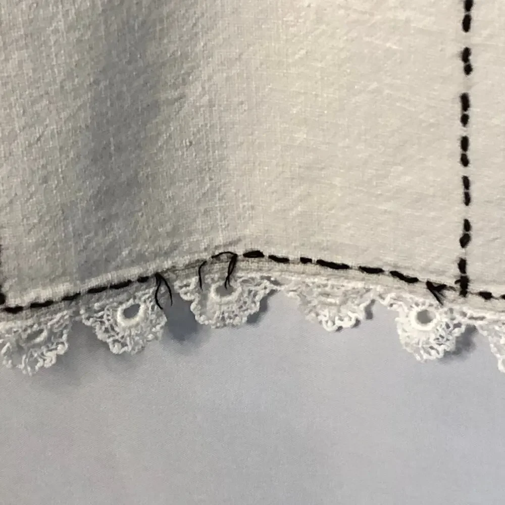 Tablecloth Baskets Of Flowers With Lace Edge Vintage 1960-70s Hand Embroidered
